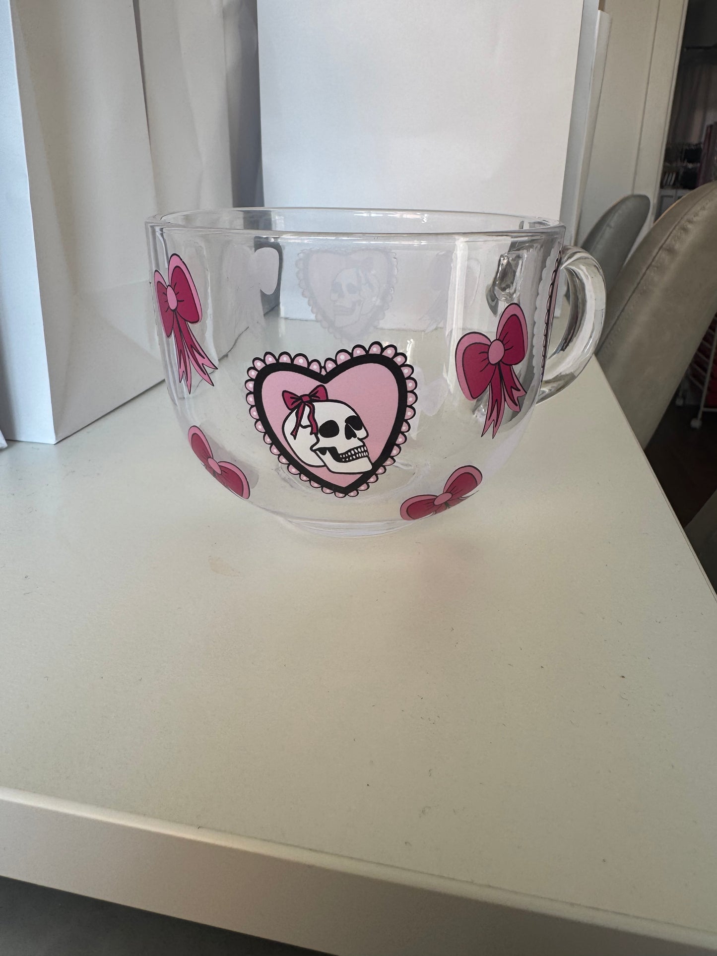 Skull and Bows Glass Mug