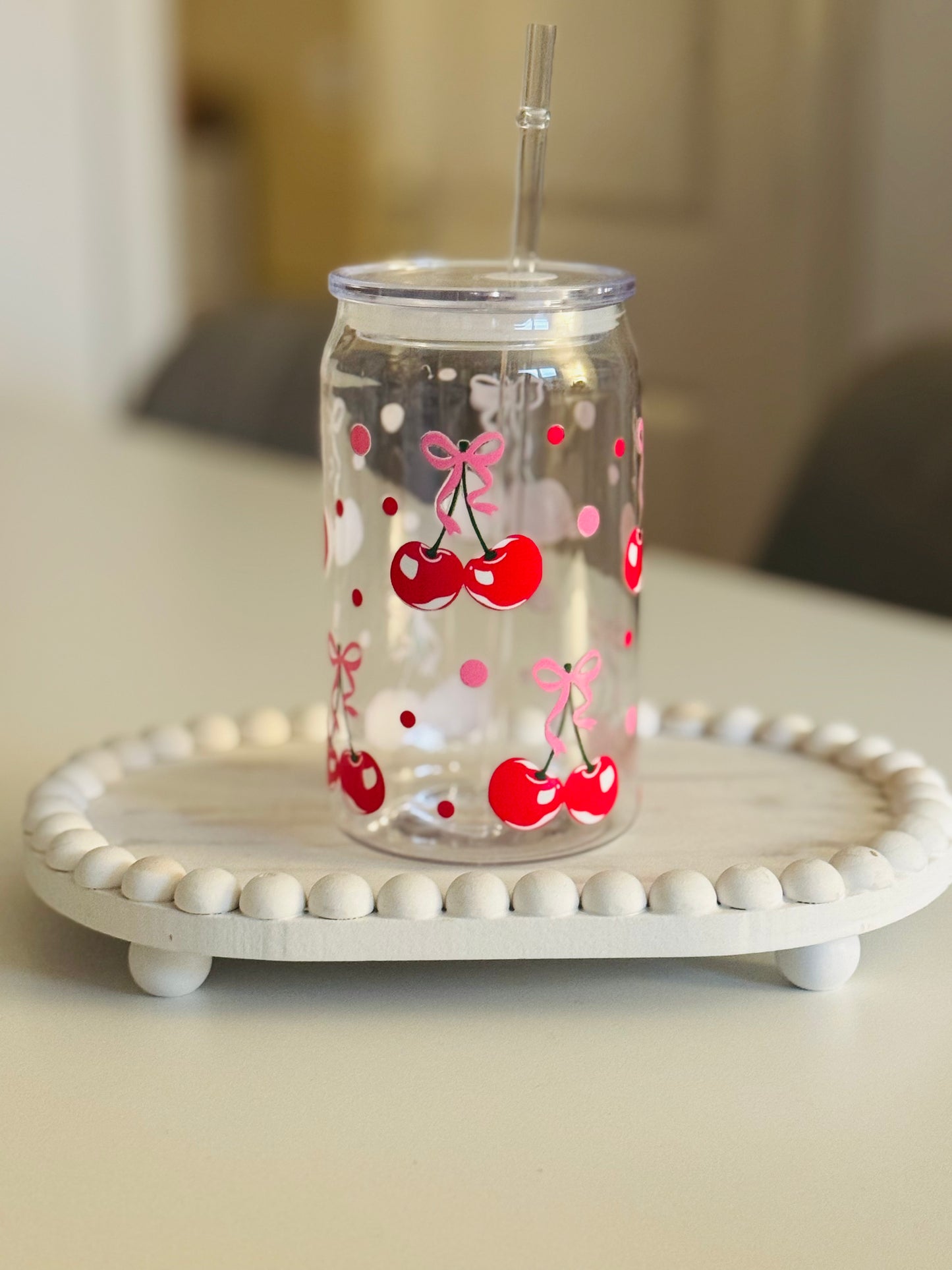 Cherries n bows plastic can 16oz