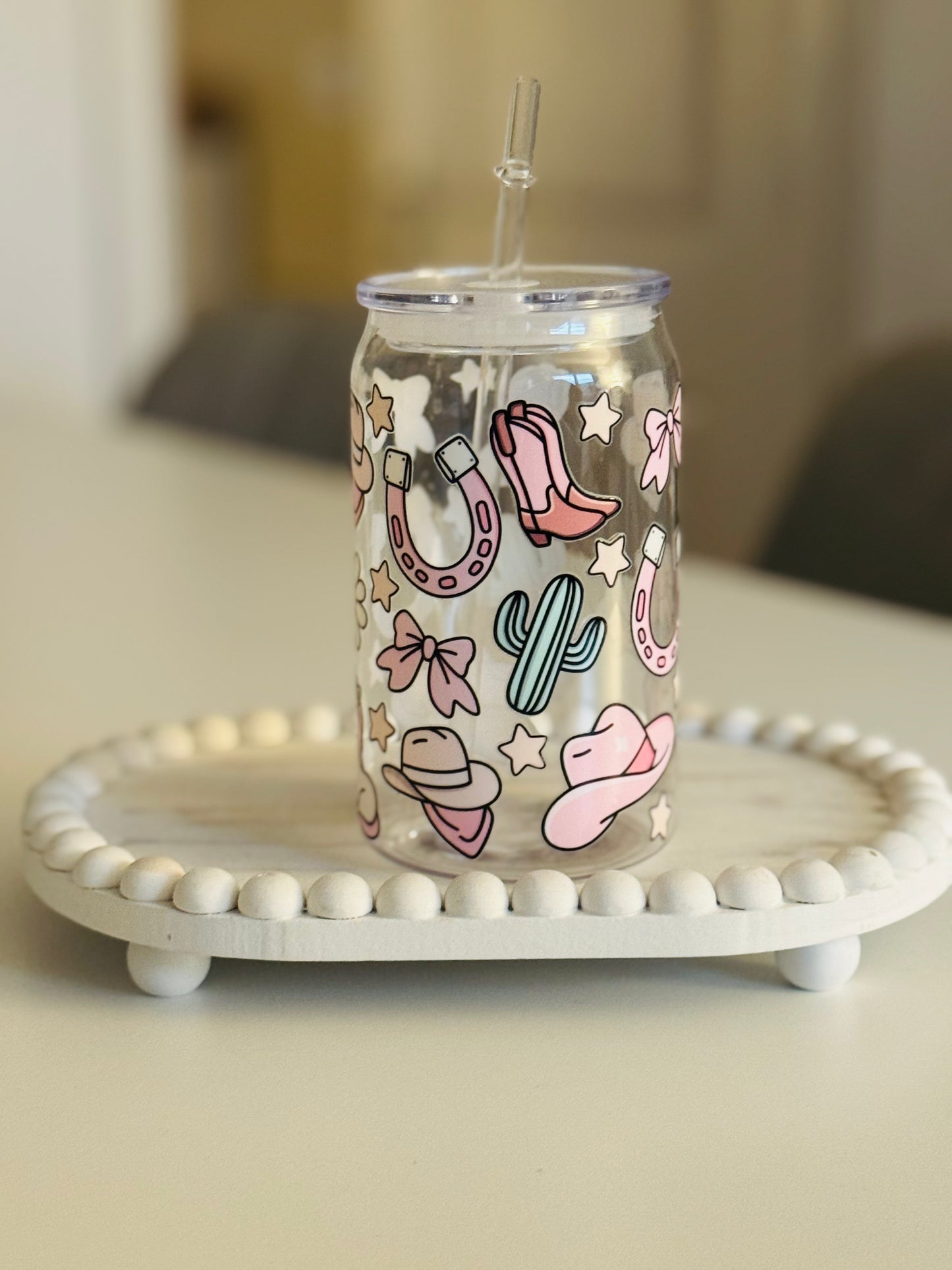 Girly Western plastic can 16oz