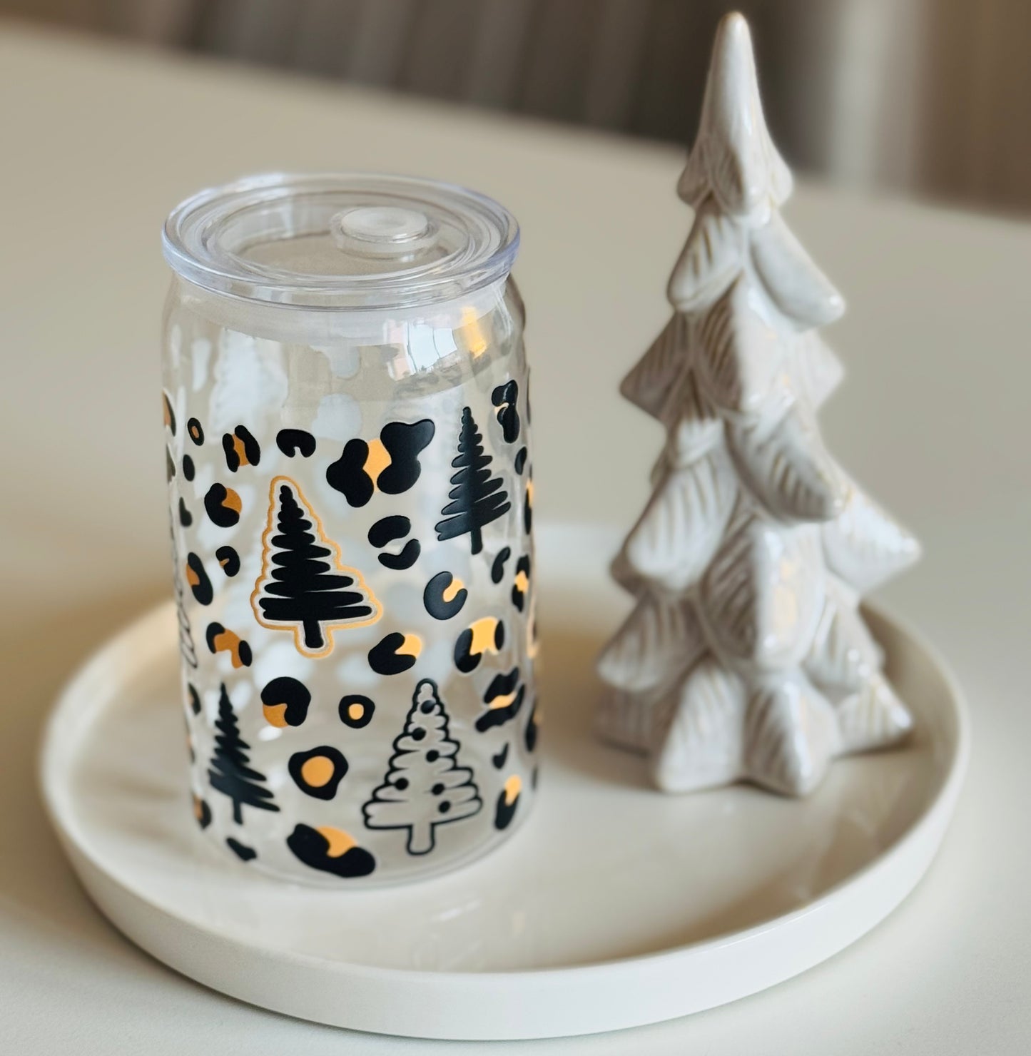 Leopard Print Christmas Plastic Can
