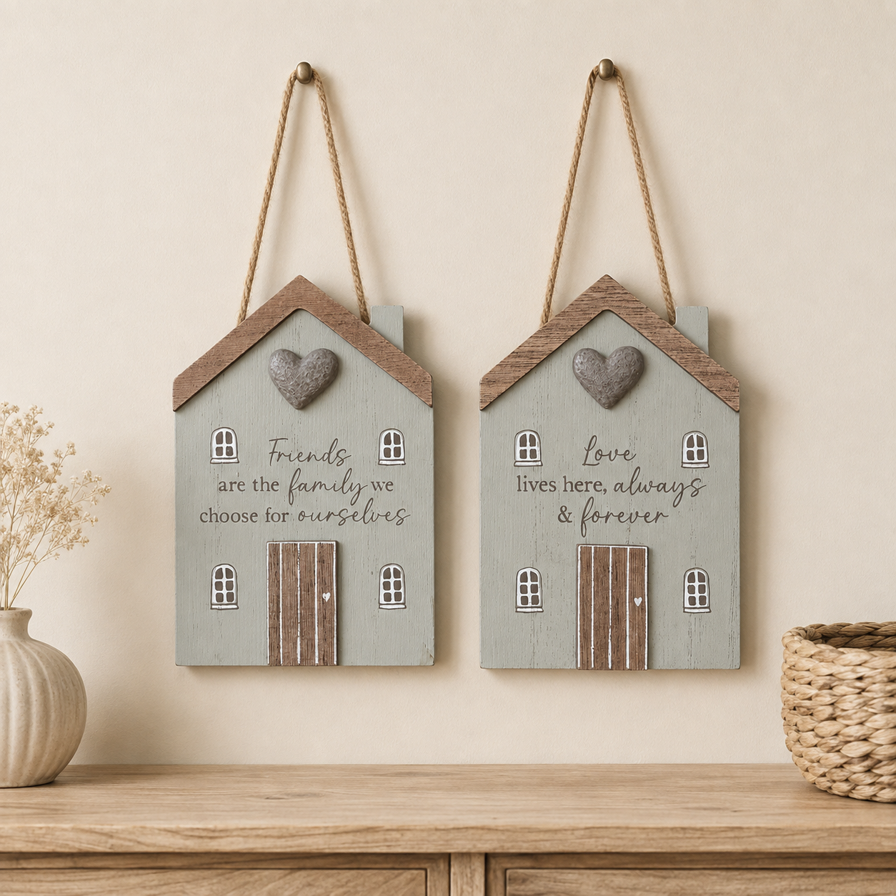 Set of 2 wooden Friends and Love Hanging signs