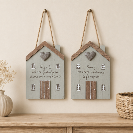 Set of 2 wooden Friends and Love Hanging signs