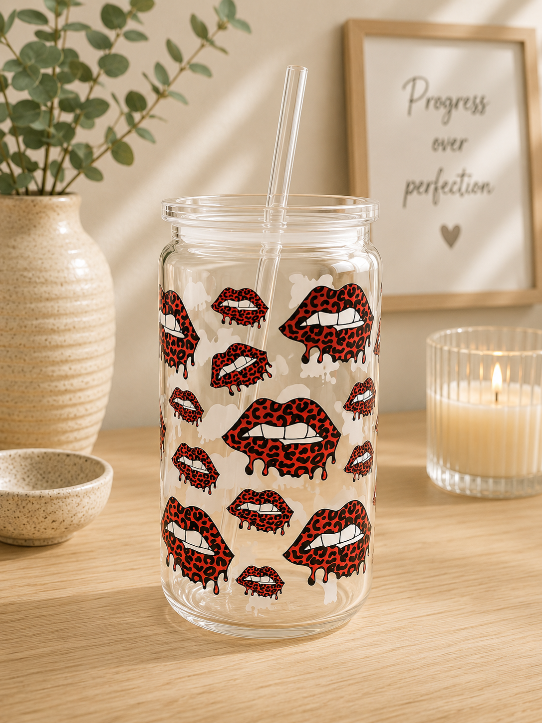 NEW - Red Lips Plastic Can