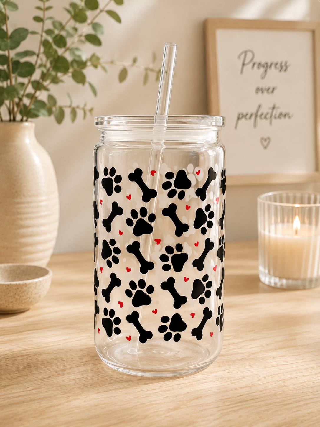 NEW - Dog paw print and Bone plastic can