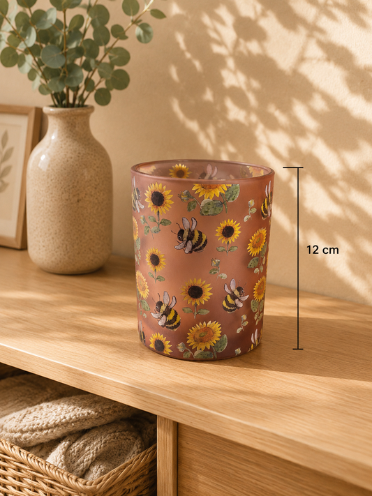 Large Frosted Bumble Bee and Sunflower Candle Holder