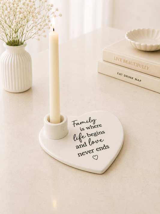 Family is where life begins candle holder