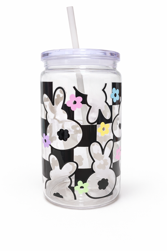 Checker board bunny plastic can