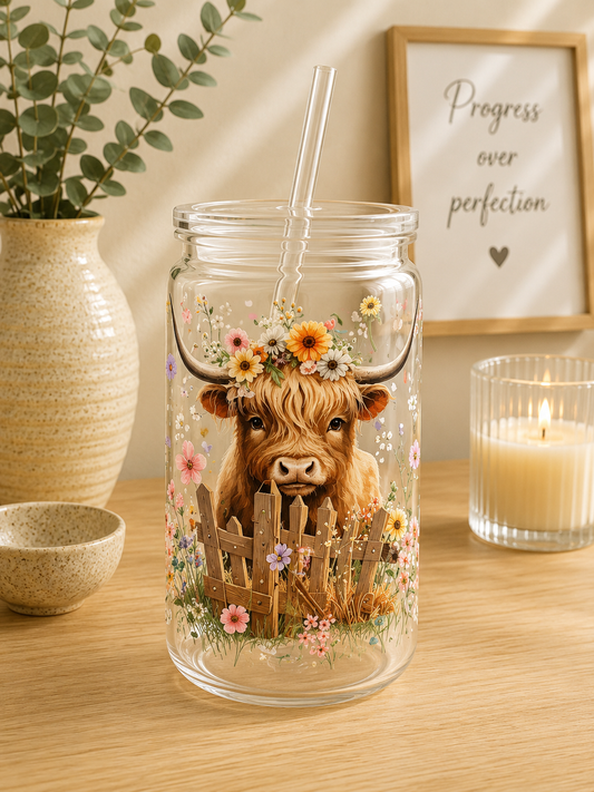 NEW Highland Cow and Flowers Plastic can