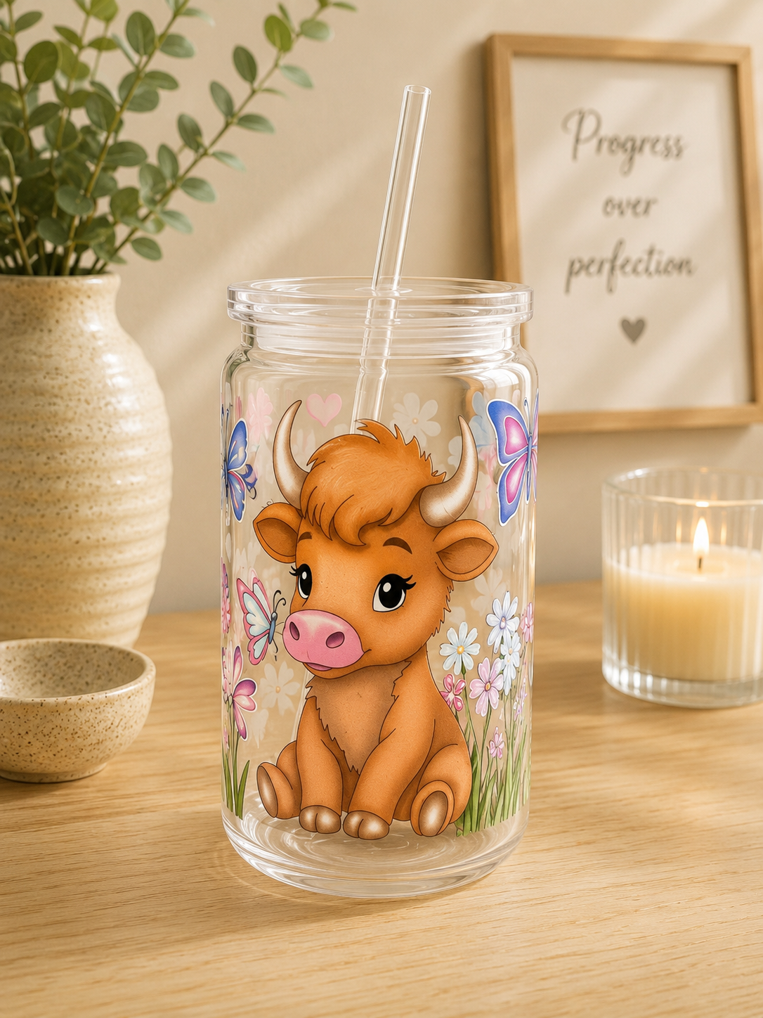 NEW - Cute Cow and Butterfly Plastic can