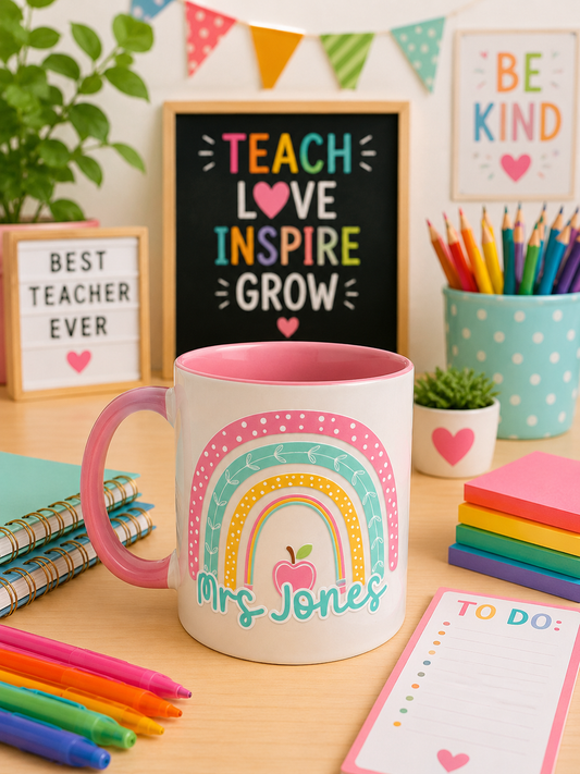 Teacher Pink Rainbow Mug