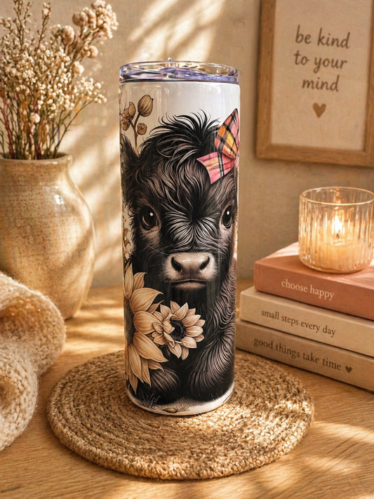 Dark Highland Cow Steel Tumbler