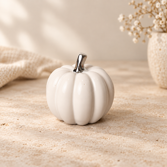 NEW - Glazed White Pumpkin - Silver Stalk