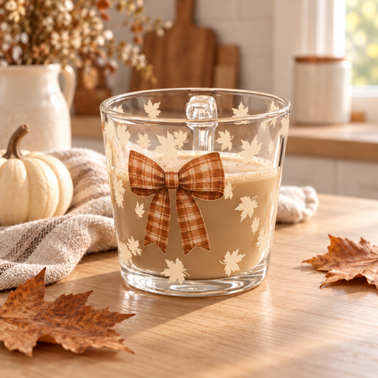 NEW - The Brown Gingham Bow Glass Mug