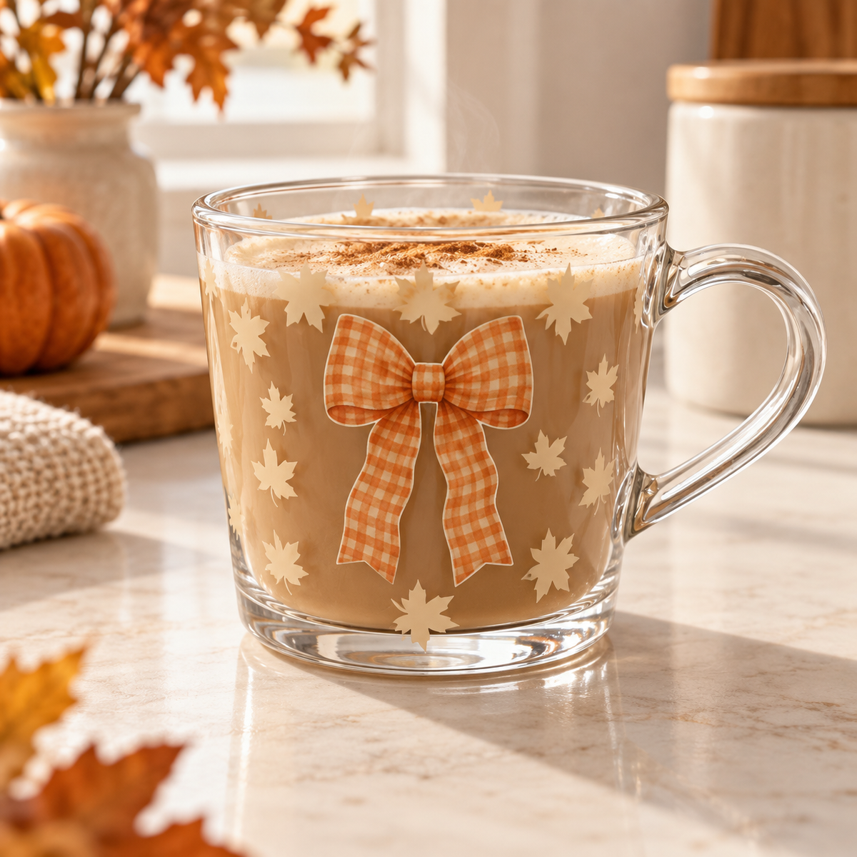 NEW - The Orange Gingham Bow Glass Mug