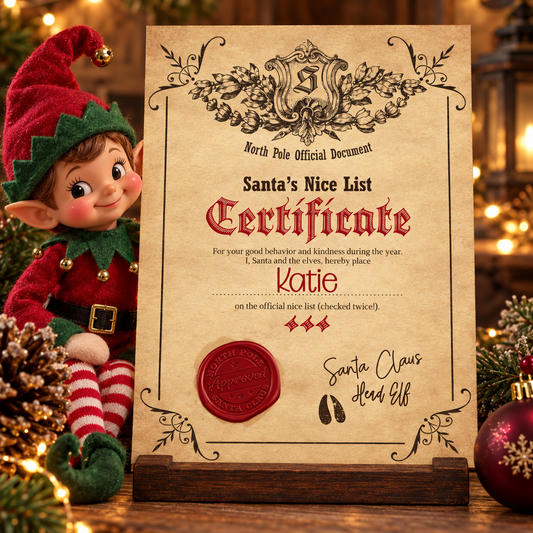 Personalised Traditional Nice List Certificate.