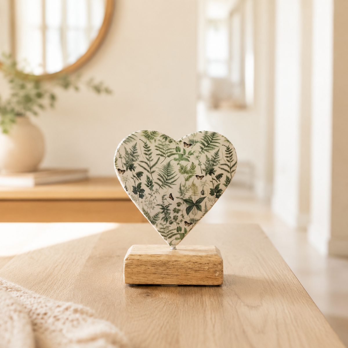 NEW - The Green Fern Heart on wooden base