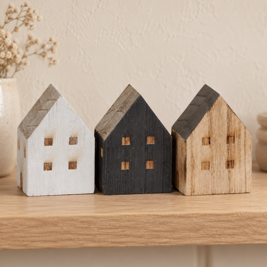 New - Set of 3 simple wooden houses