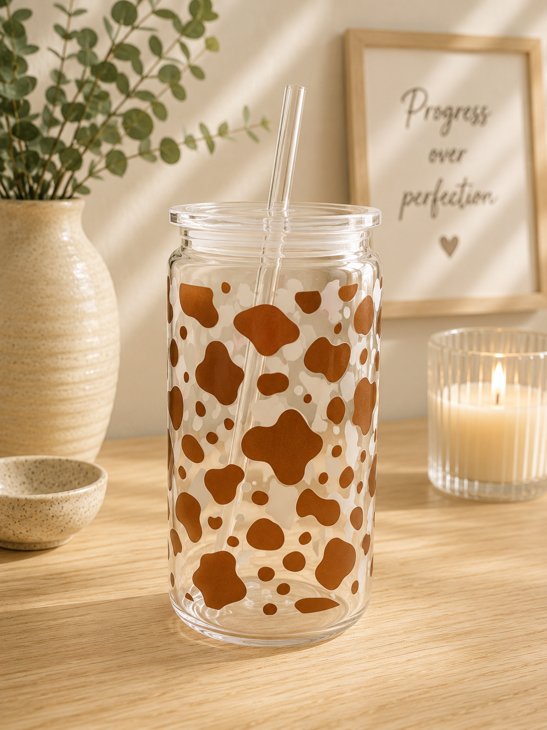 NEW - Brown Cow Print Plastic Can