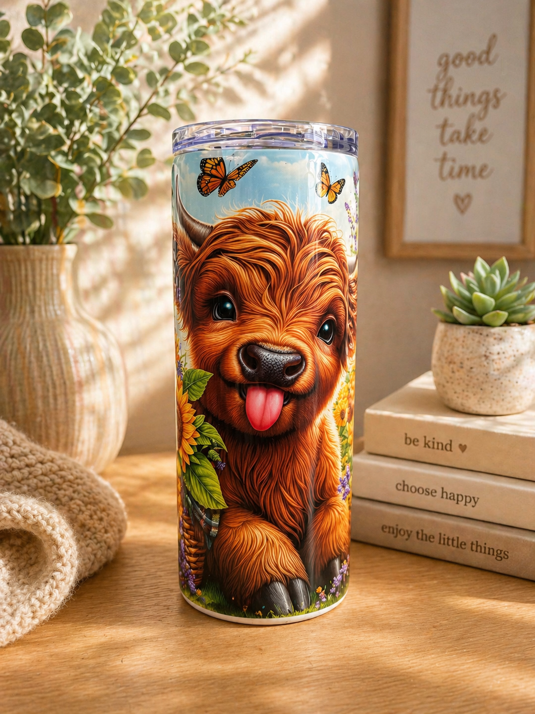 Smiley Highland Cow Steel Tumbler