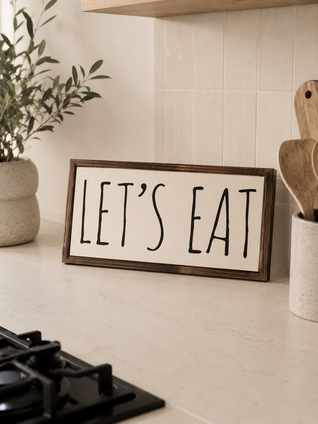NEW Lets Eat - Thin wooden sign 30x15 cm