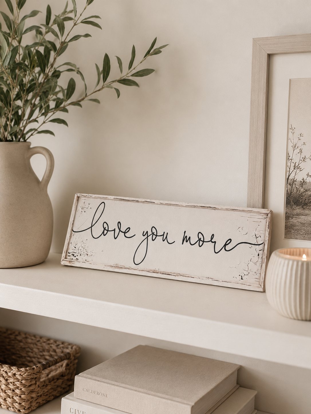 NEW - Love you more thin wooden sign 30x10cm