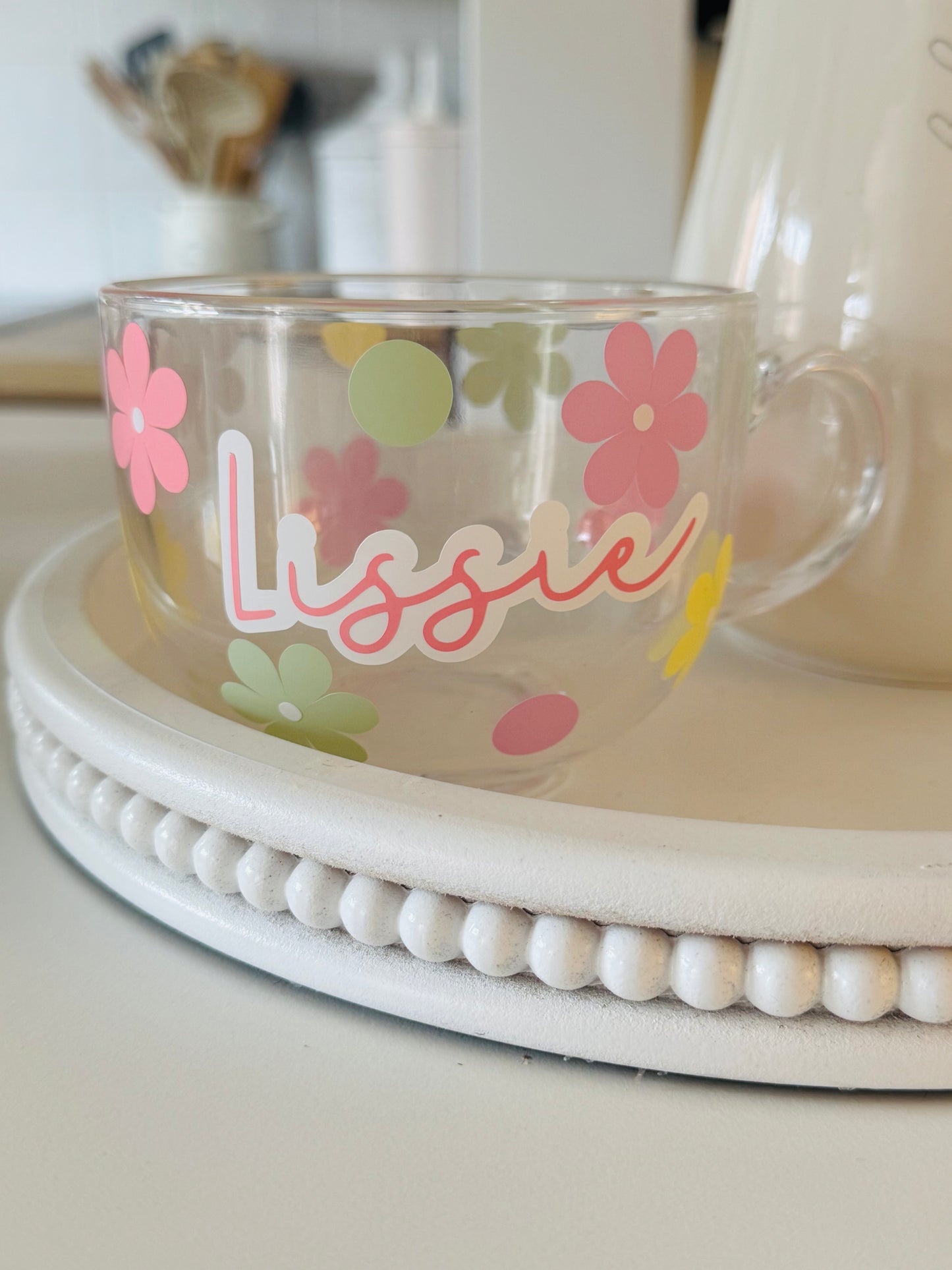 Pastel floral glass mug