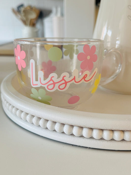 Pastel floral glass mug