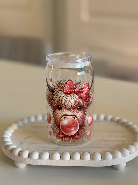 Highland Cow Valentines Cup 16oz plastic can