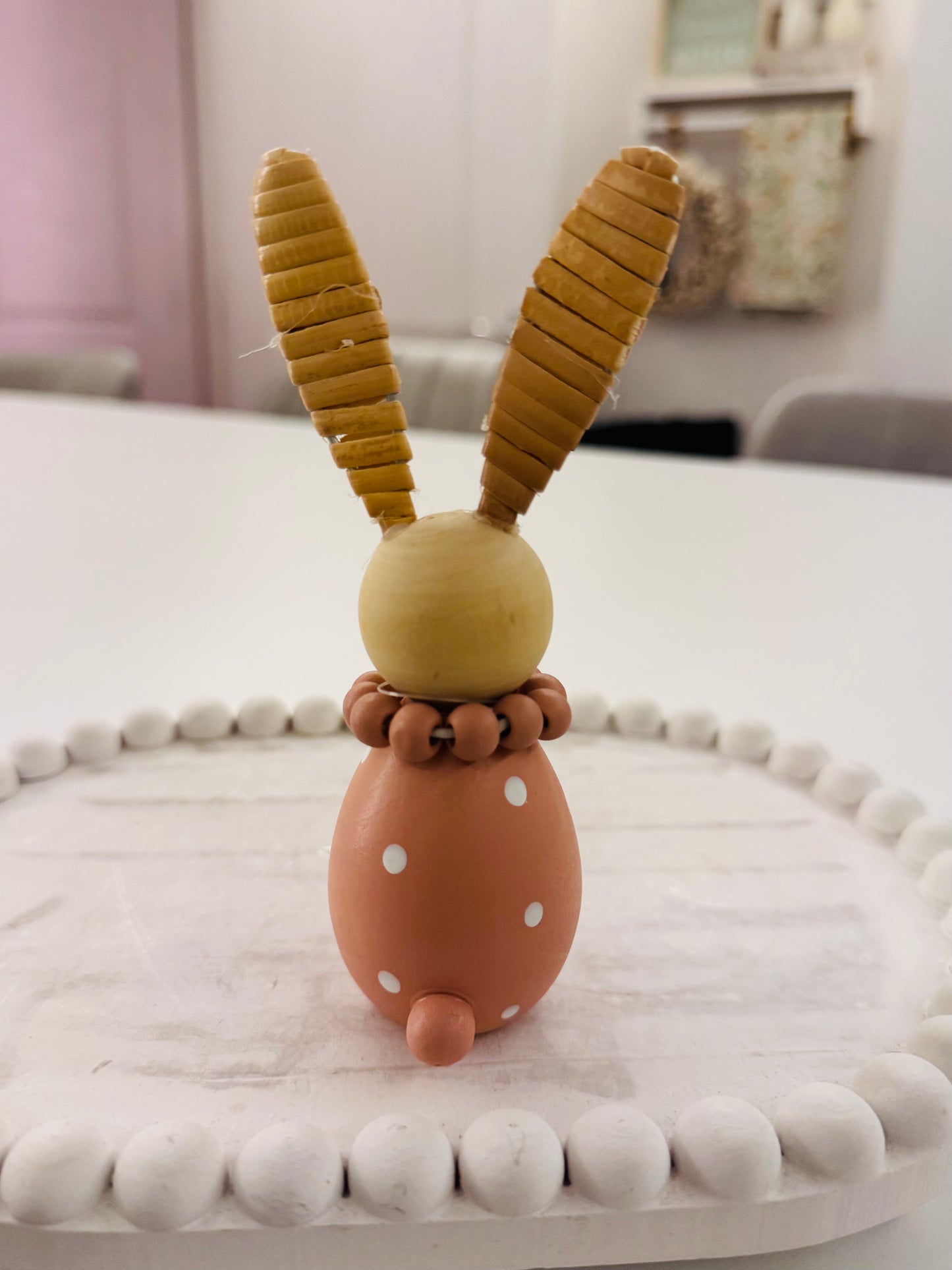 Pink wooden beaded bunny