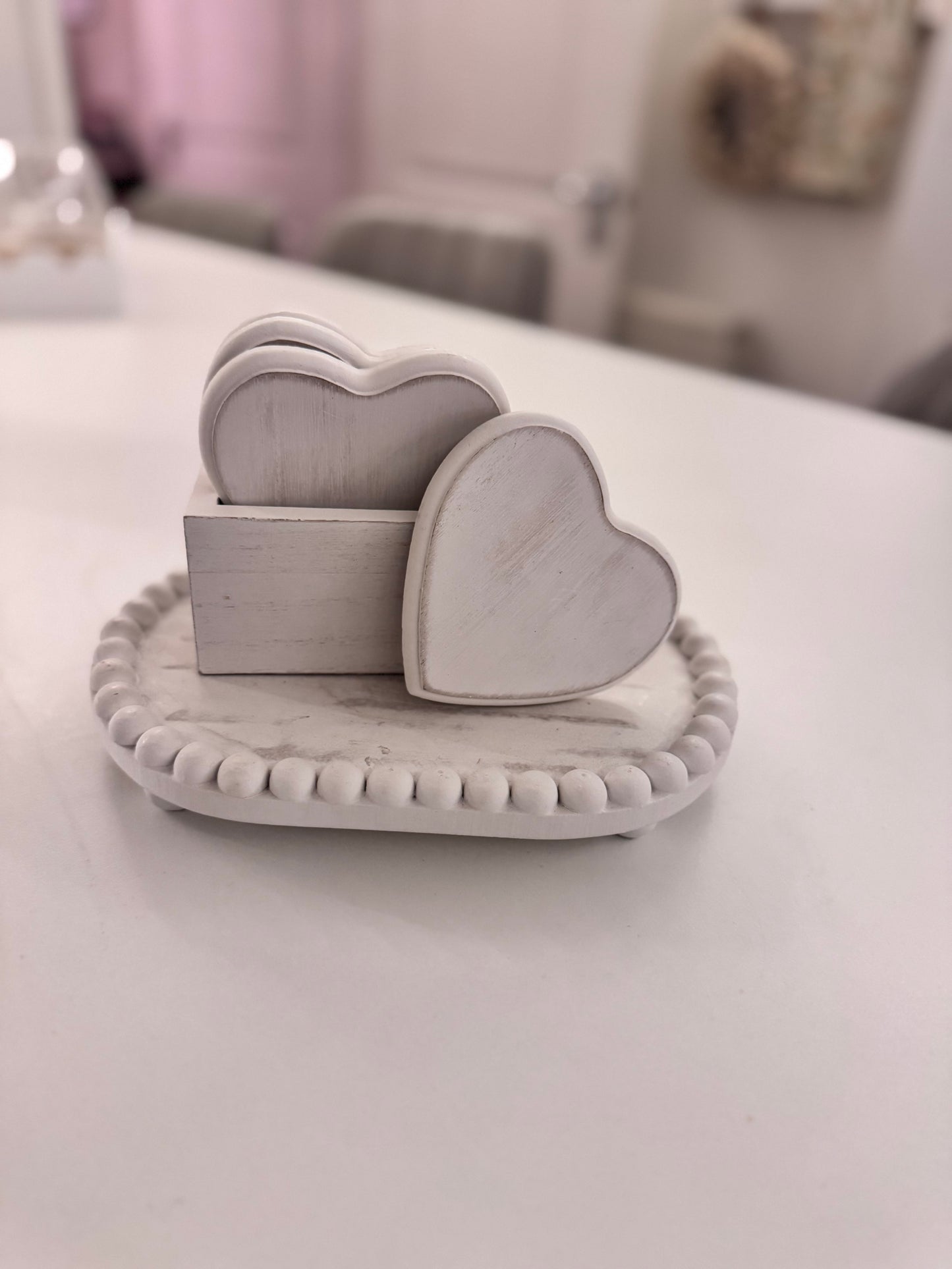 White Heart Coaster - set of 4