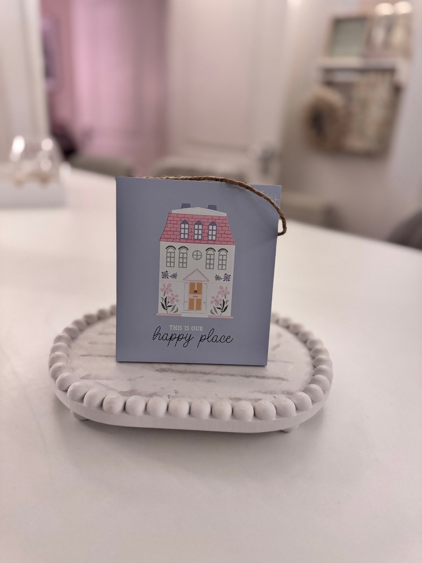 This is our Happy place wooden hanging sign (blue)