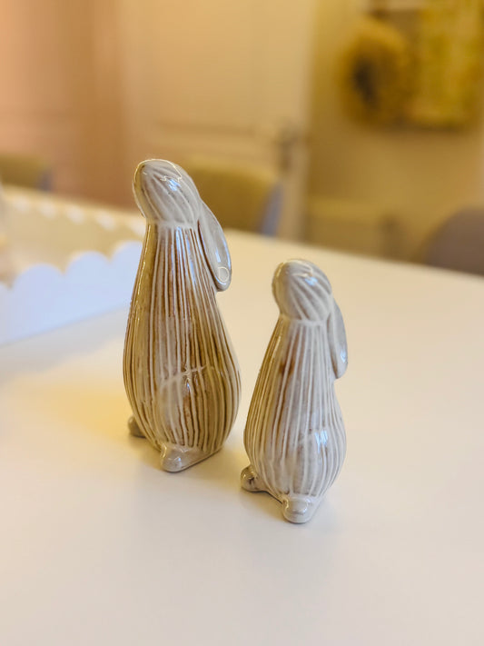 Set of beige glazed rabbits (16cm & 12cm)