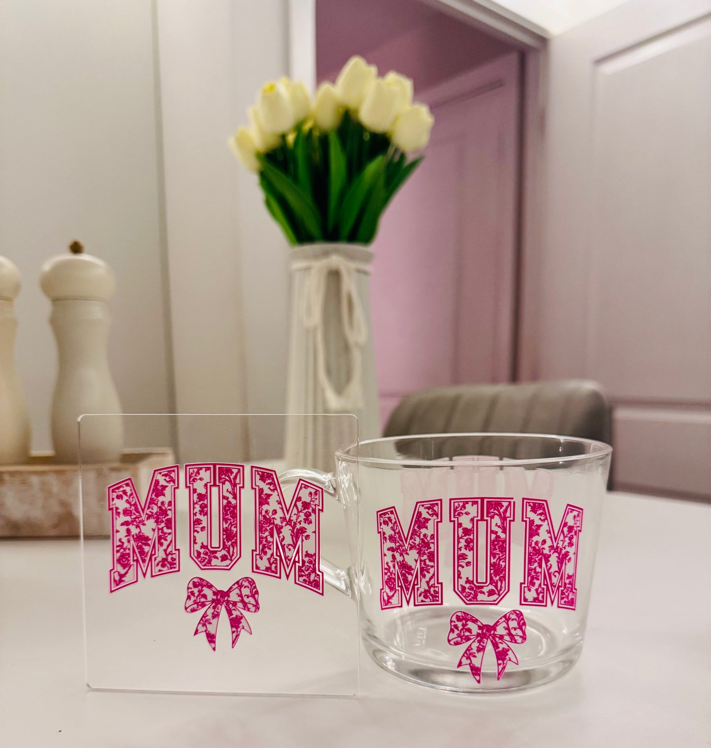 Pink Floral Mum Mug and Coaster