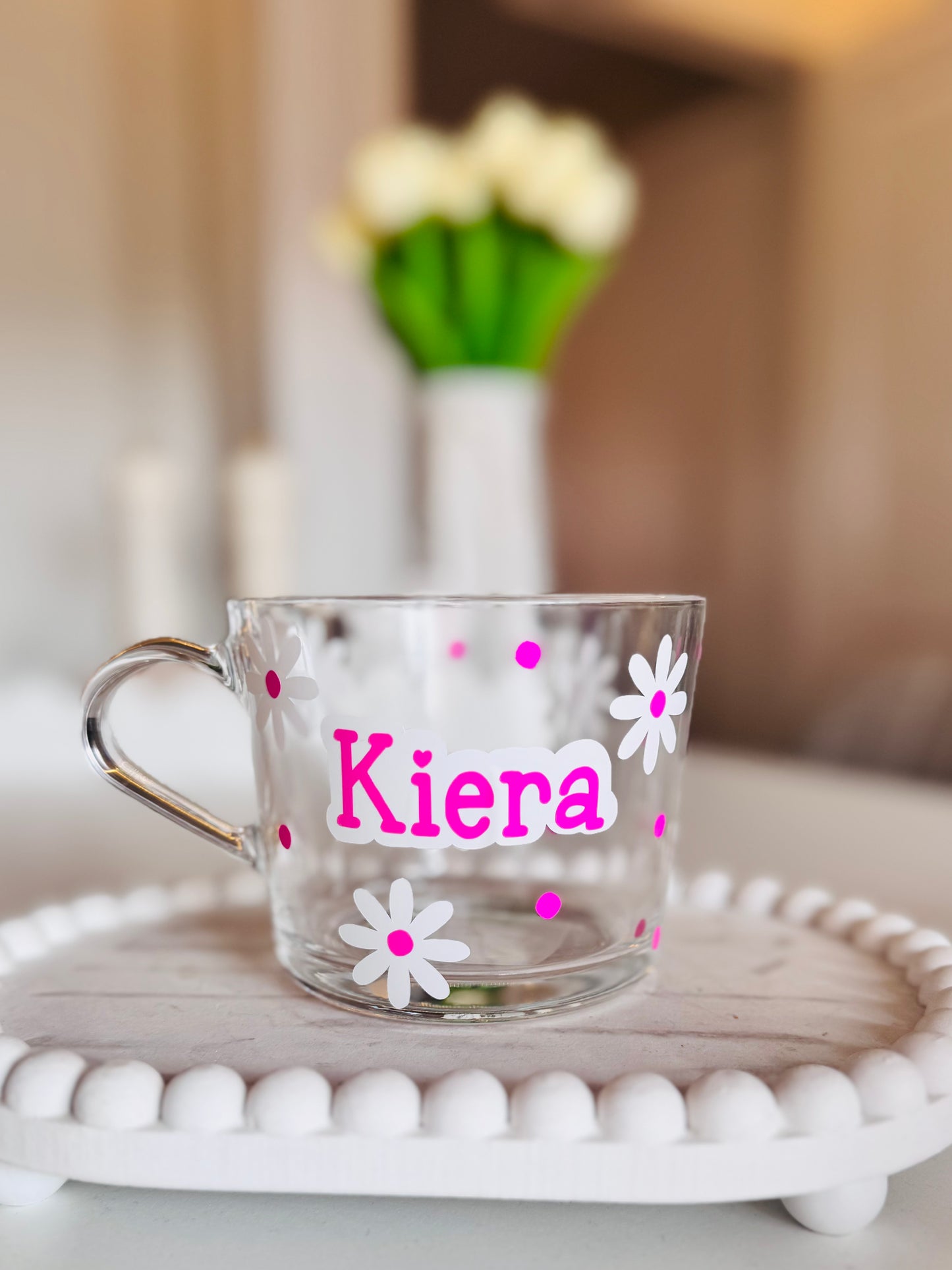 Personalised Daisy Flower Glass Mug