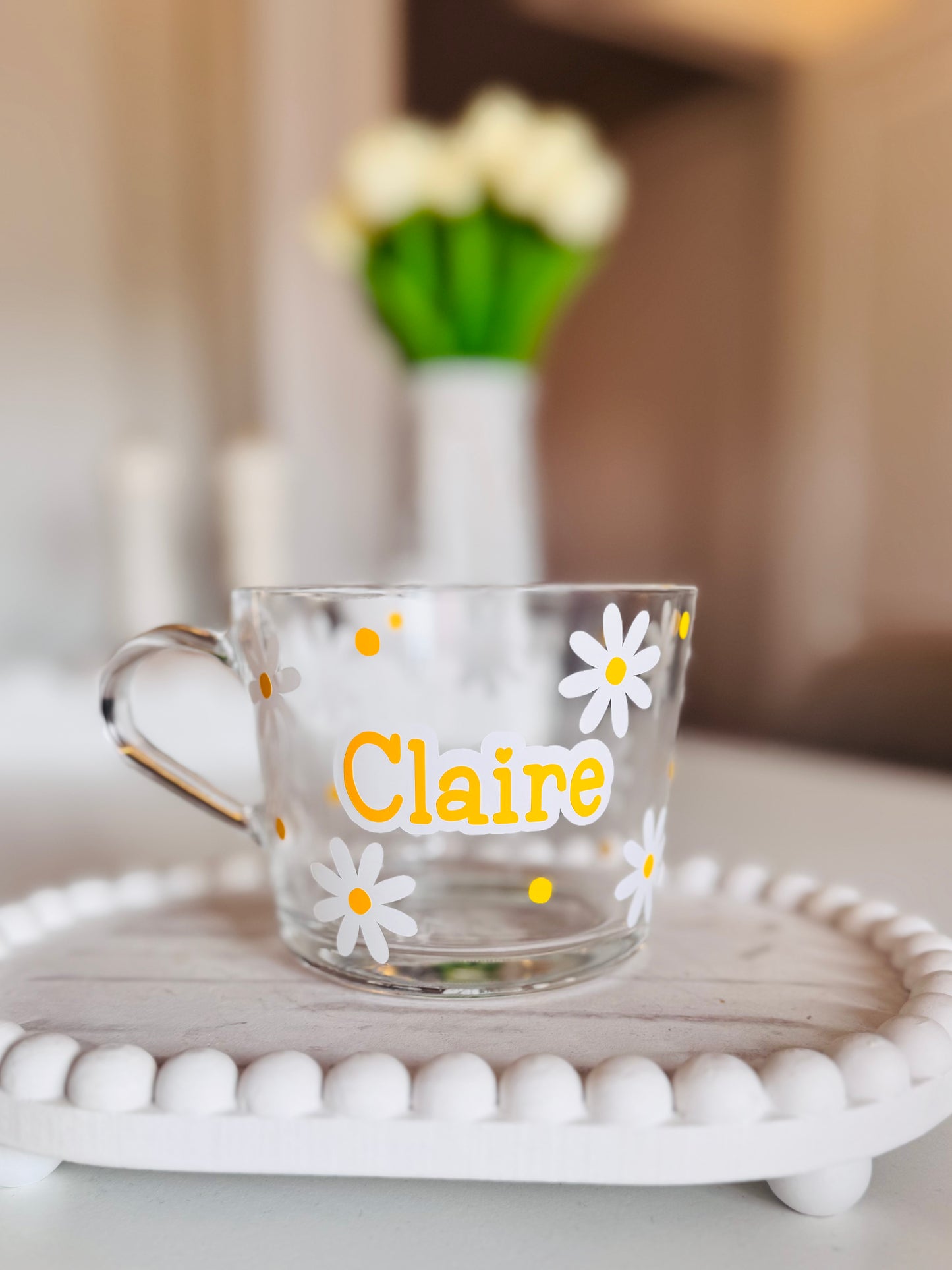 Personalised Daisy Flower Glass Mug