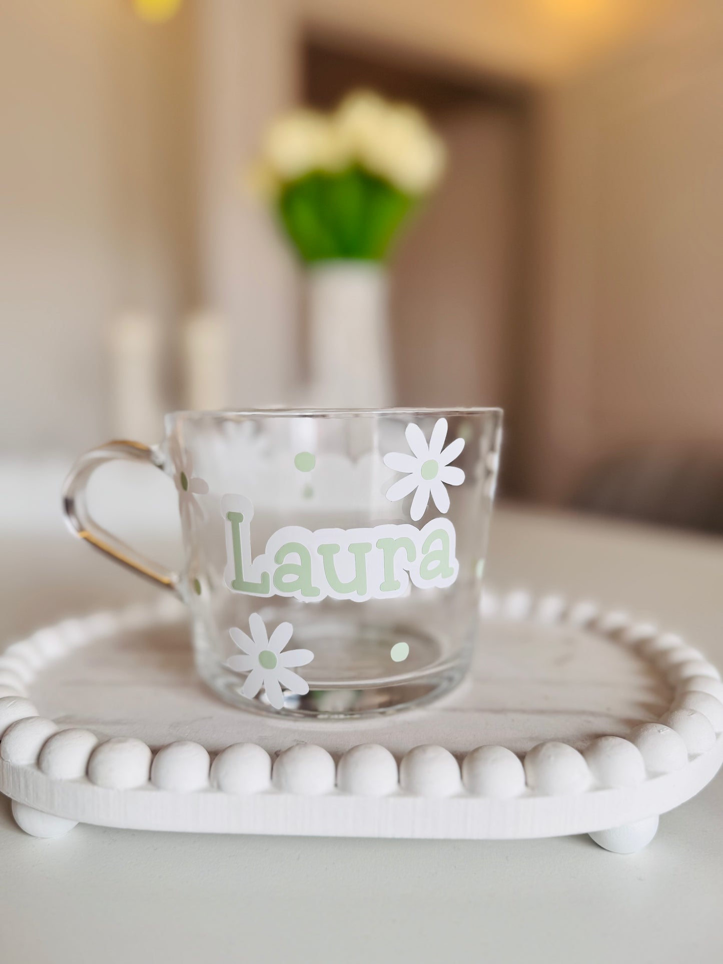 Personalised Daisy Flower Glass Mug
