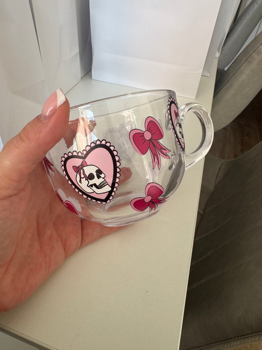 Skull and Bows Glass Mug
