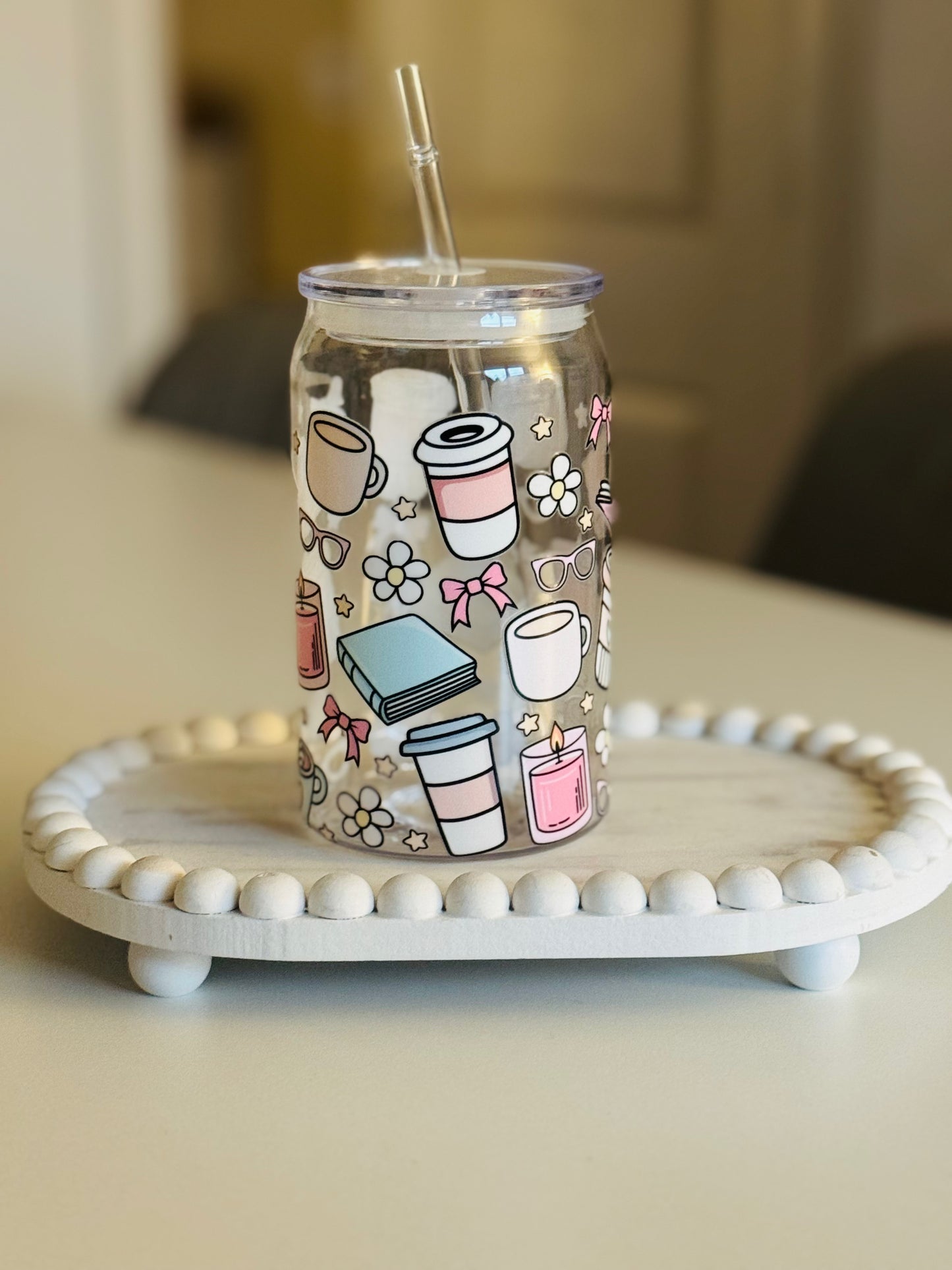 Cute Books n Coffee Plastic Can 16oz