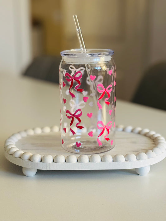 Bows n hearts plastic can 16oz