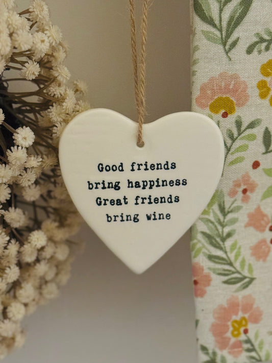 White Ceramic Hanging Heart, 9cm