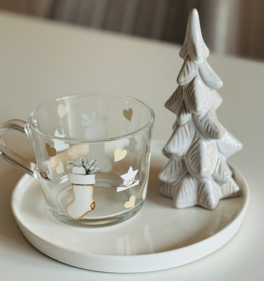 Neutral Stockings and Stars Glass Mug