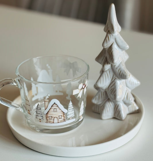 Neutral Christmas Scene Glass Mug