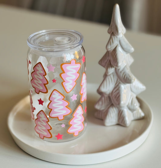 Pink Christmas Trees Plastic Can