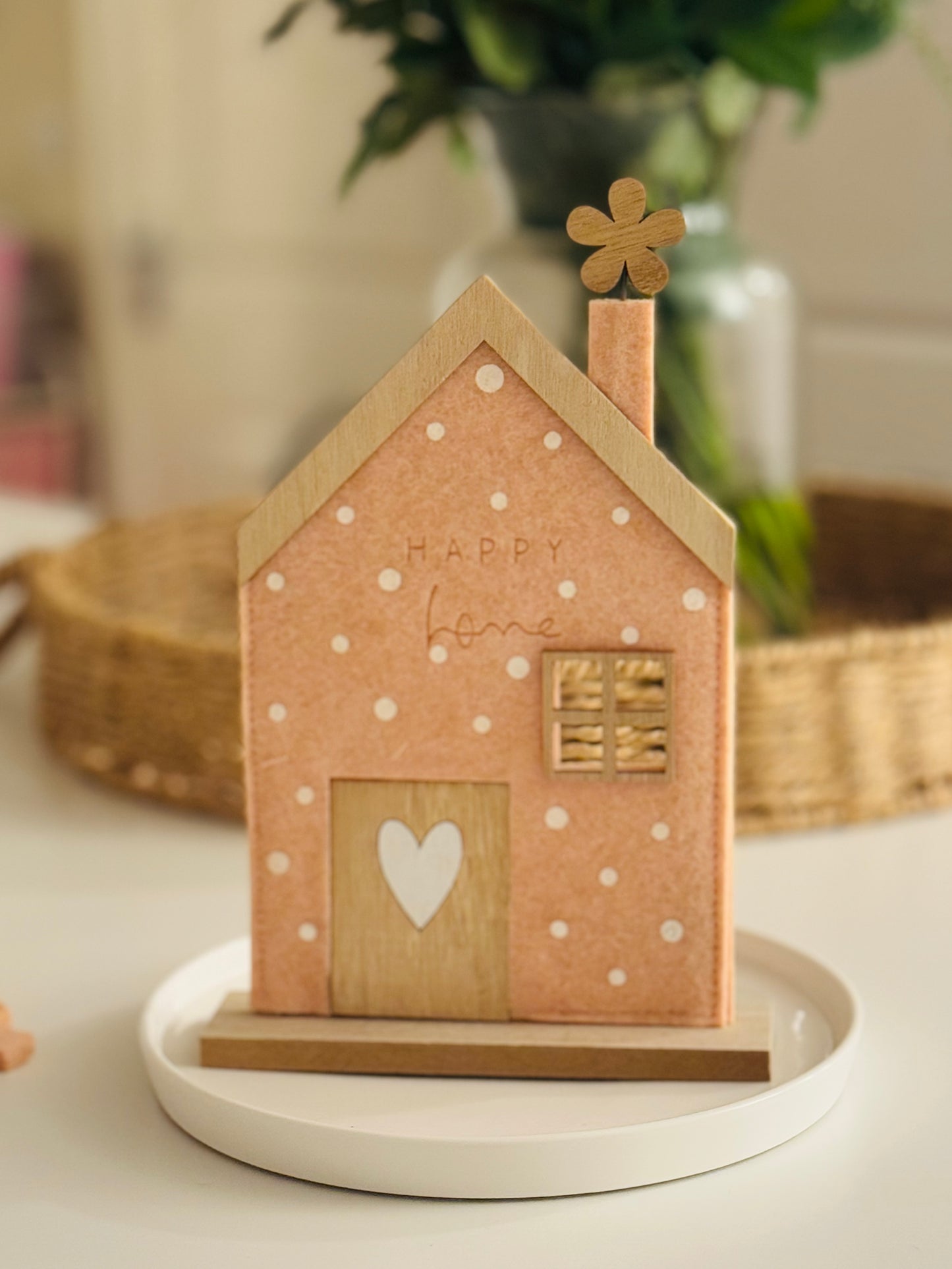 Large Pink / Peach Felt Happy Home Sign 22cm