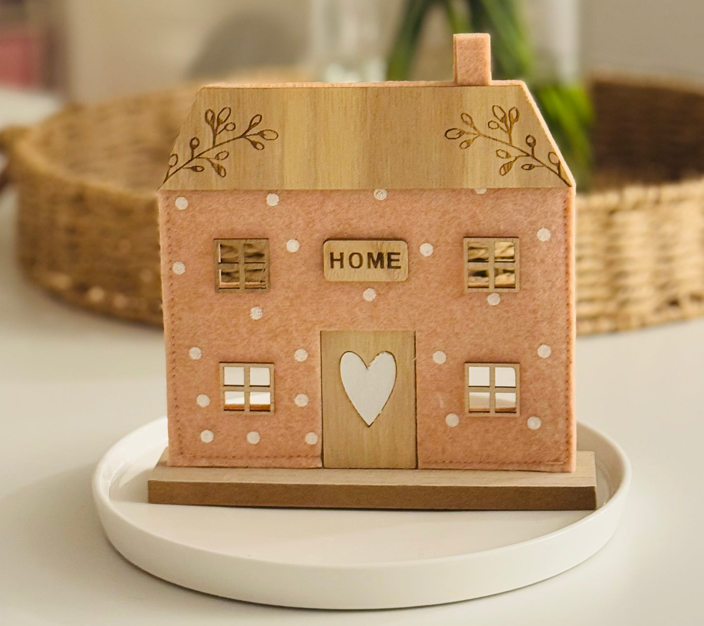 Polka Dot  Felt Pink / Peach Home Sign