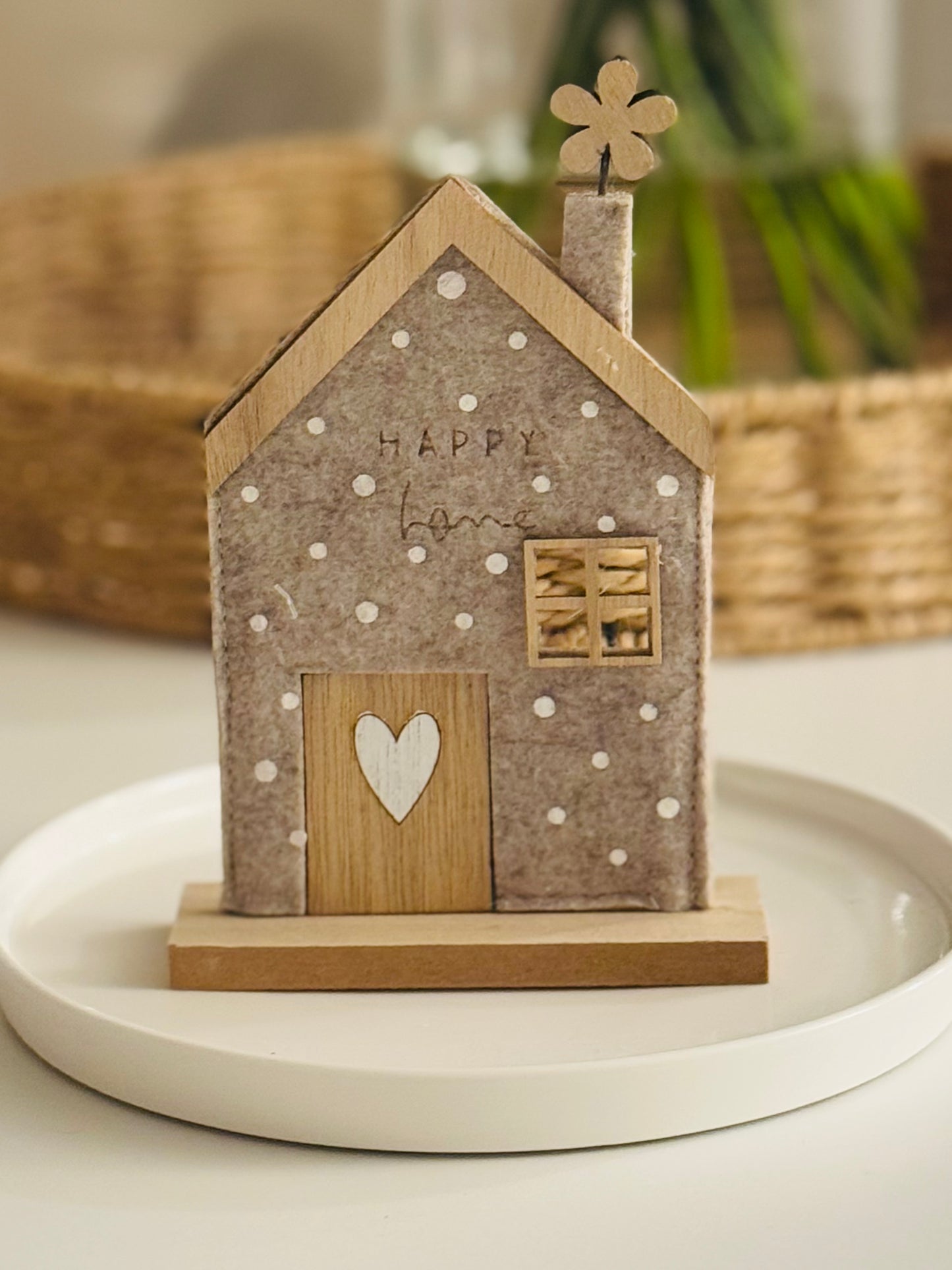 Small Felt Happy Home Sign (Greige)