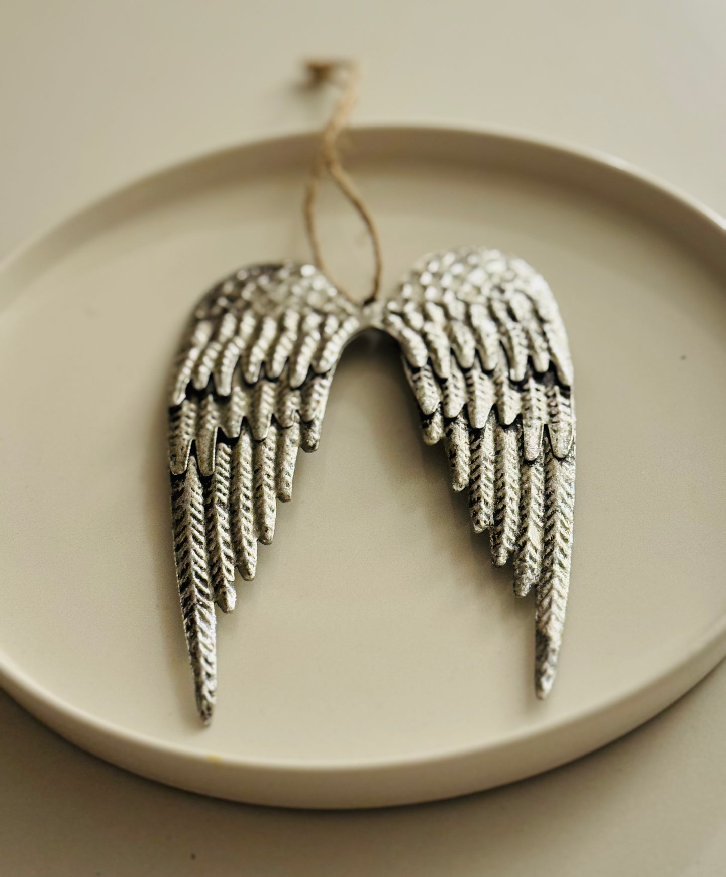 Tarnished Silver Angel Wing Hanger, 14cm