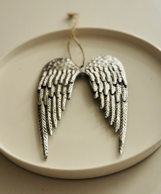 Tarnished Silver Angel Wing Hanger, 14cm