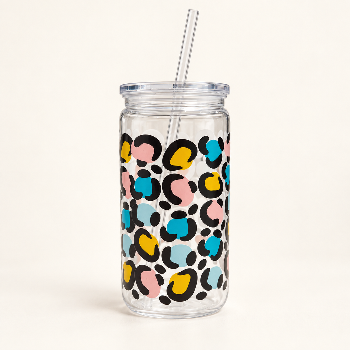 Coloured Leopard Print Plastic Can