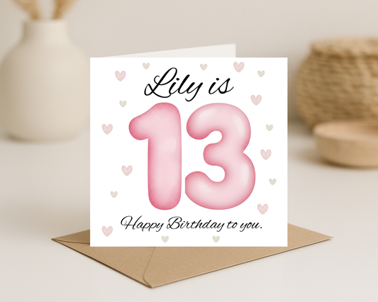 Pink Number and Age Card